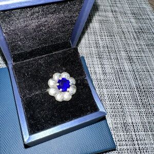 Elegant Silver and Blue Gemstone Ring 9.25